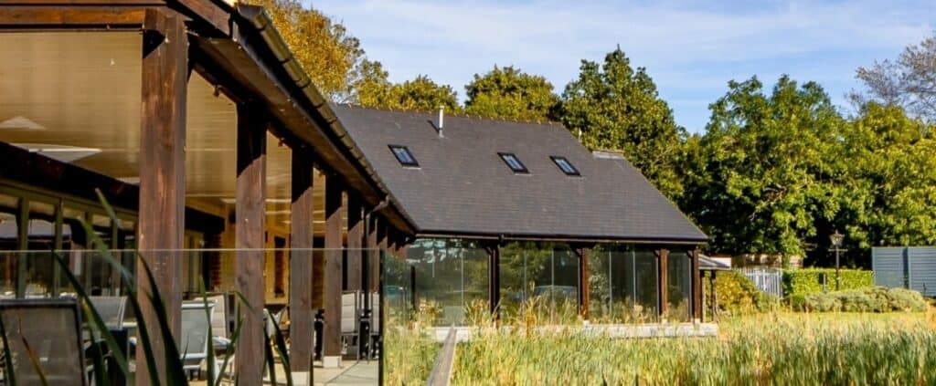 Rural cafe exterior overlooking the pond|Rural office on the Blisworth Hill Farm business park